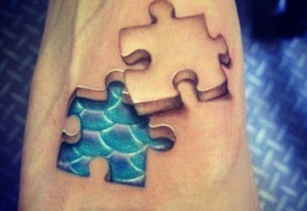 3D Jigsaw Puzzle Tattoo on Foot