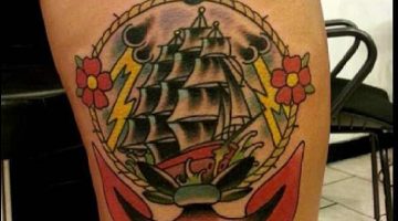 Anchor and Ship Tattoo on Legs