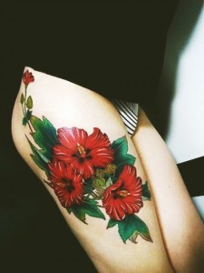 hibiscus flower tattoos on thigh #girls